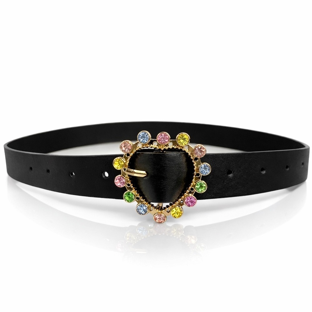 New Without Tags – Black Belt with Multicolor Rhinestone heart shape Buckle